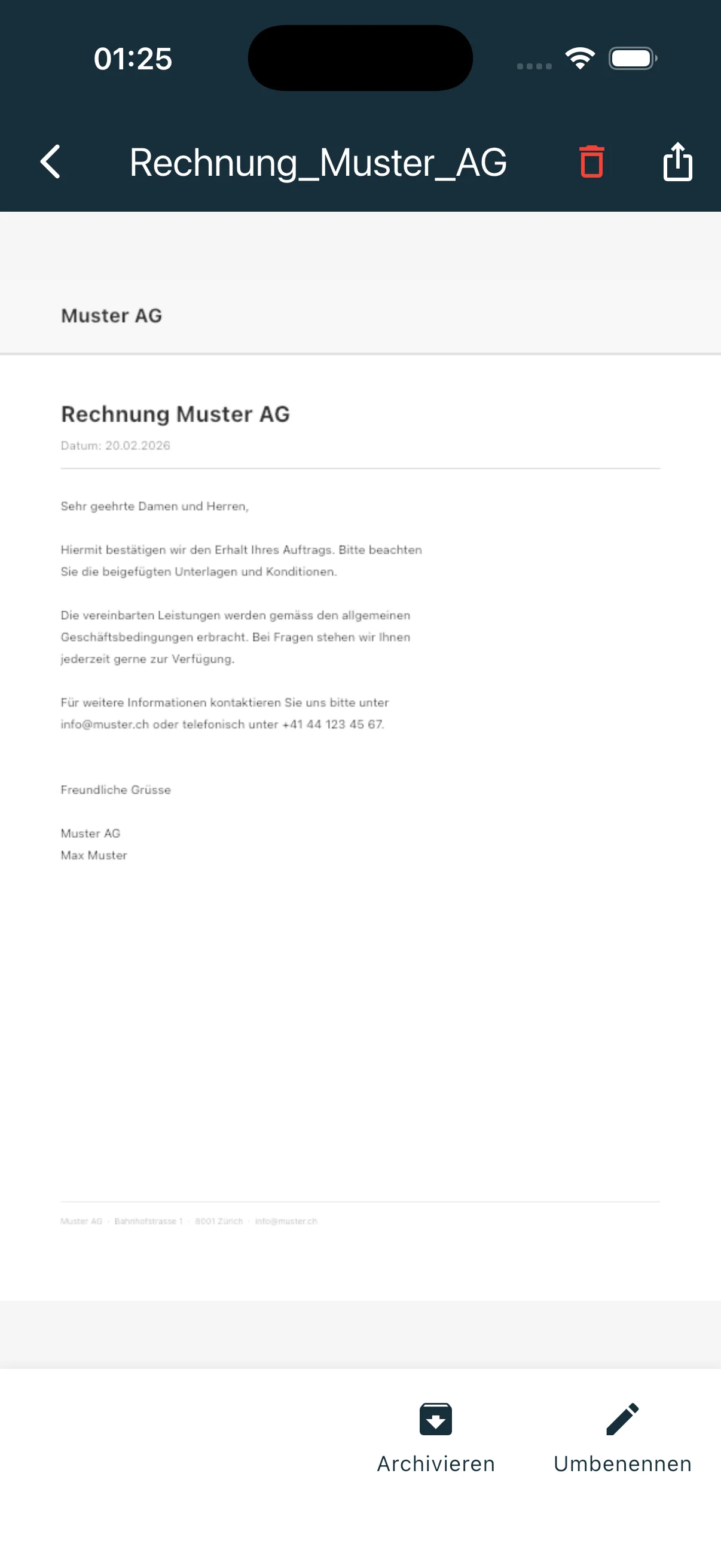 PDF-Dokument Vorschau mit Archivieren und Umbenennen